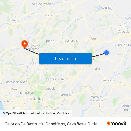 Celorico De Basto to Gondifelos, Cavalões e Outiz map