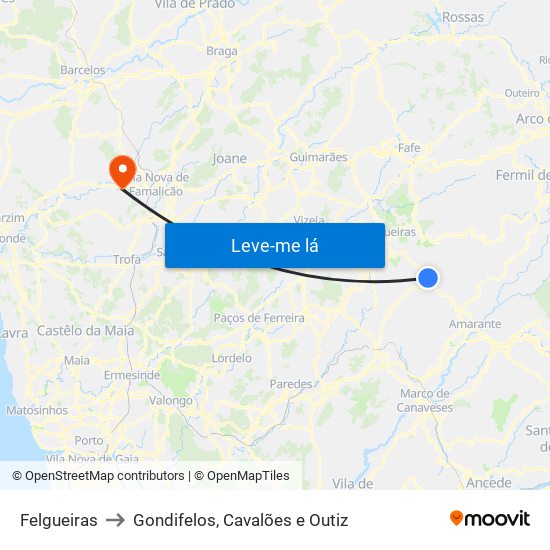 Felgueiras to Gondifelos, Cavalões e Outiz map