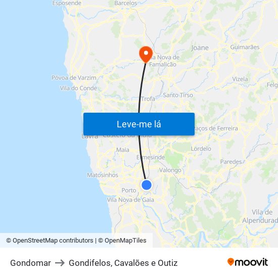 Gondomar to Gondifelos, Cavalões e Outiz map