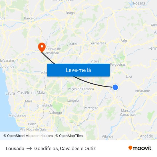 Lousada to Gondifelos, Cavalões e Outiz map