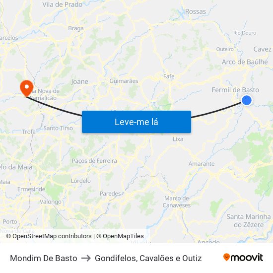 Mondim De Basto to Gondifelos, Cavalões e Outiz map