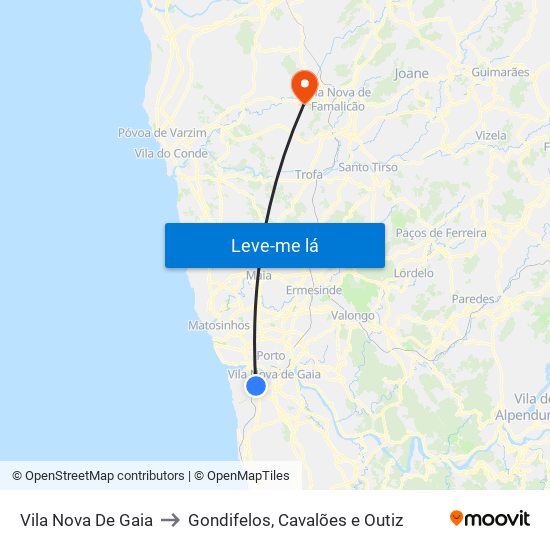 Vila Nova De Gaia to Gondifelos, Cavalões e Outiz map