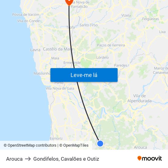 Arouca to Gondifelos, Cavalões e Outiz map