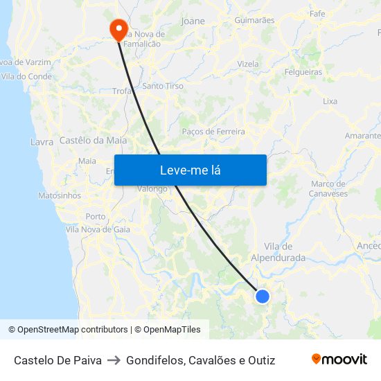 Castelo De Paiva to Gondifelos, Cavalões e Outiz map