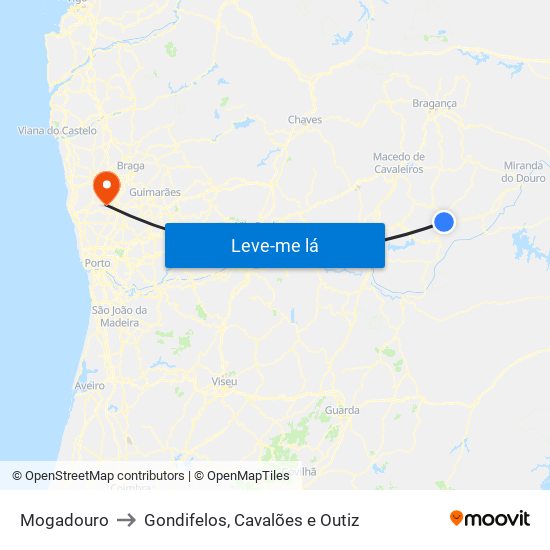 Mogadouro to Gondifelos, Cavalões e Outiz map