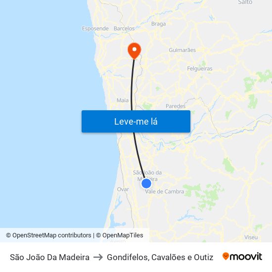 São João Da Madeira to Gondifelos, Cavalões e Outiz map