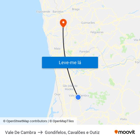 Vale De Cambra to Gondifelos, Cavalões e Outiz map