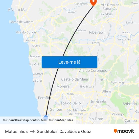 Matosinhos to Gondifelos, Cavalões e Outiz map