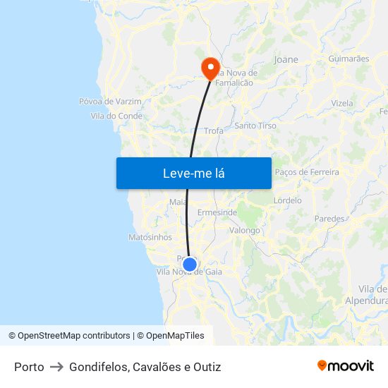 Porto to Gondifelos, Cavalões e Outiz map