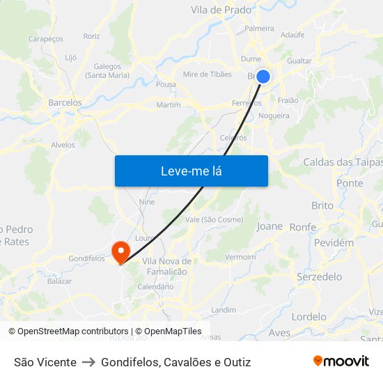 São Vicente to Gondifelos, Cavalões e Outiz map