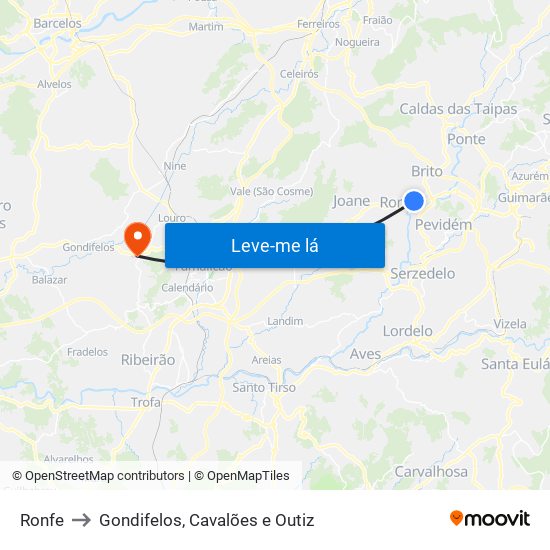 Ronfe to Gondifelos, Cavalões e Outiz map