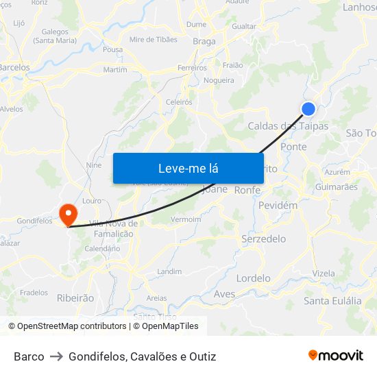 Barco to Gondifelos, Cavalões e Outiz map