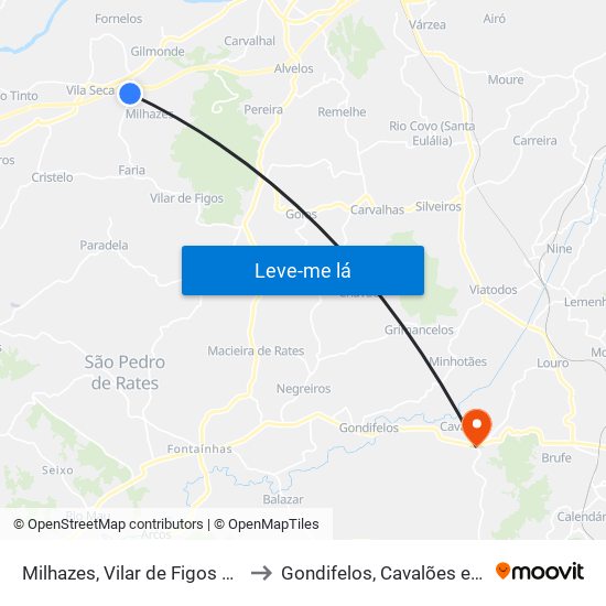 Milhazes, Vilar de Figos e Faria to Gondifelos, Cavalões e Outiz map