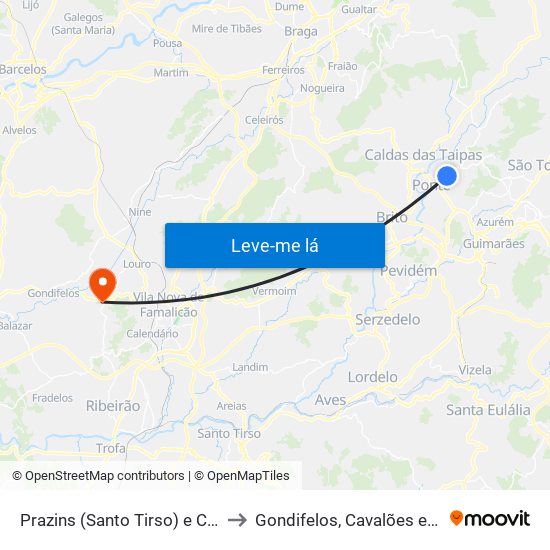 Prazins (Santo Tirso) e Corvite to Gondifelos, Cavalões e Outiz map