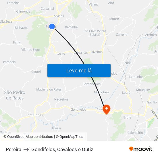 Pereira to Gondifelos, Cavalões e Outiz map