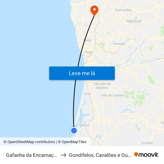 Gafanha da Encarnação to Gondifelos, Cavalões e Outiz map