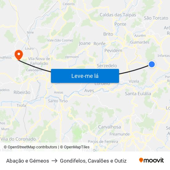 Abação e Gémeos to Gondifelos, Cavalões e Outiz map