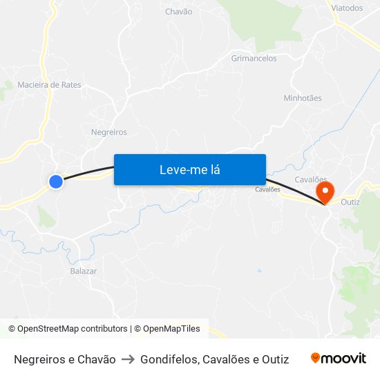 Negreiros e Chavão to Gondifelos, Cavalões e Outiz map