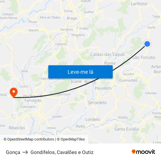 Gonça to Gondifelos, Cavalões e Outiz map