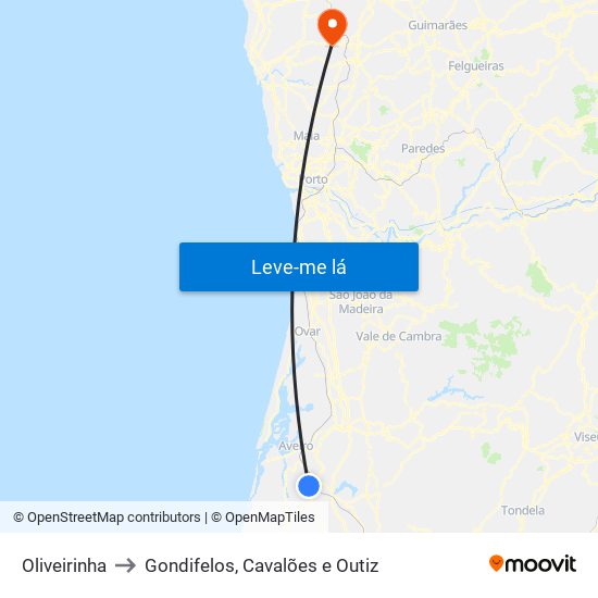 Oliveirinha to Gondifelos, Cavalões e Outiz map