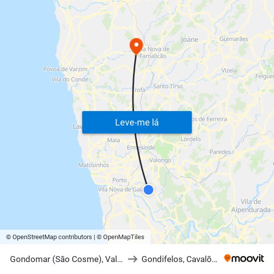 Gondomar (São Cosme), Valbom e Jovim to Gondifelos, Cavalões e Outiz map