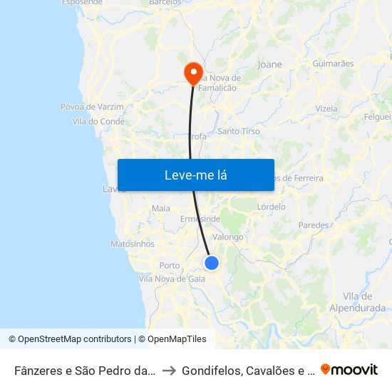 Fânzeres e São Pedro da Cova to Gondifelos, Cavalões e Outiz map