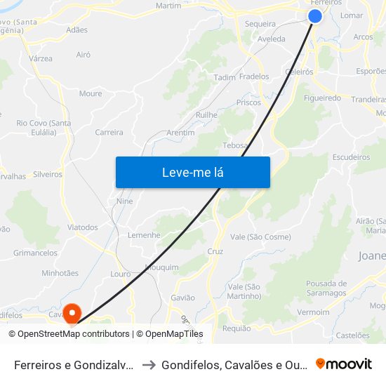 Ferreiros e Gondizalves to Gondifelos, Cavalões e Outiz map
