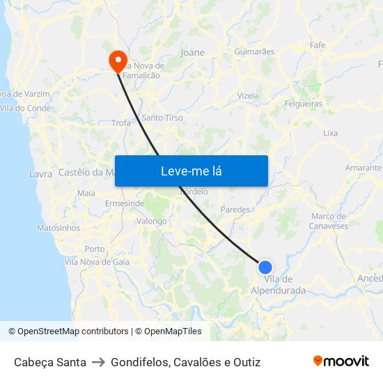 Cabeça Santa to Gondifelos, Cavalões e Outiz map