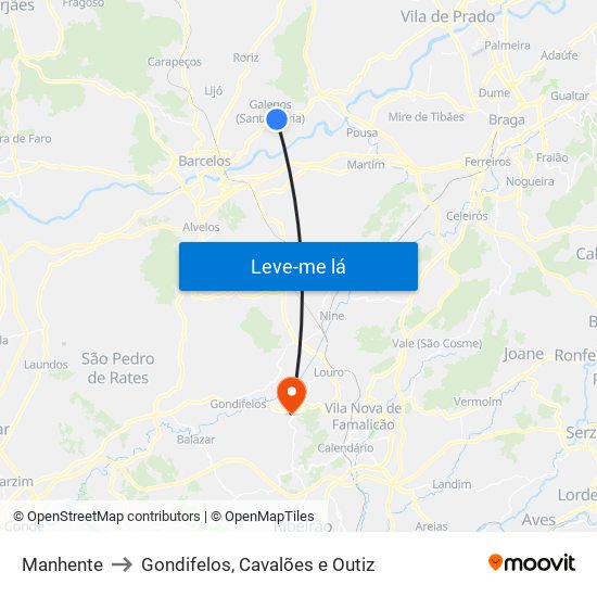 Manhente to Gondifelos, Cavalões e Outiz map