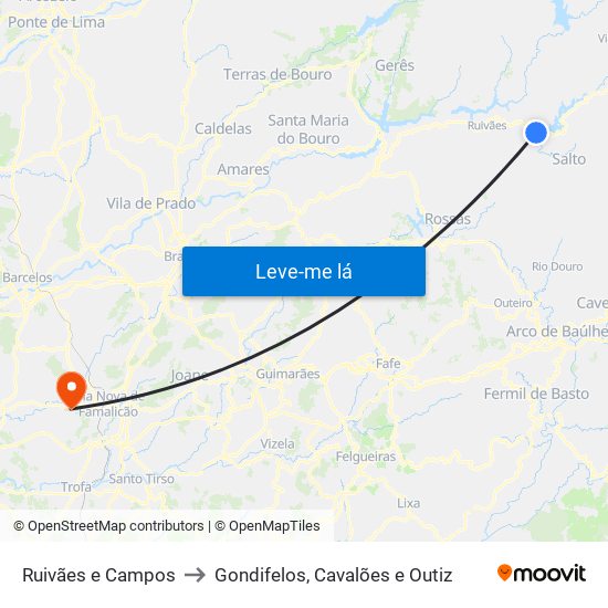 Ruivães e Campos to Gondifelos, Cavalões e Outiz map