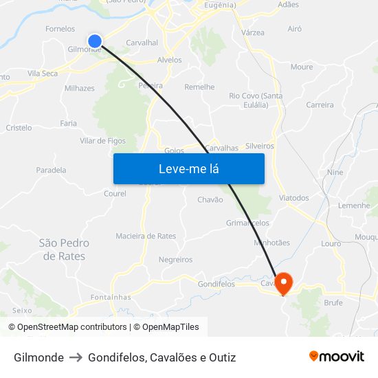 Gilmonde to Gondifelos, Cavalões e Outiz map