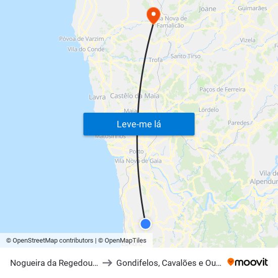 Nogueira da Regedoura to Gondifelos, Cavalões e Outiz map