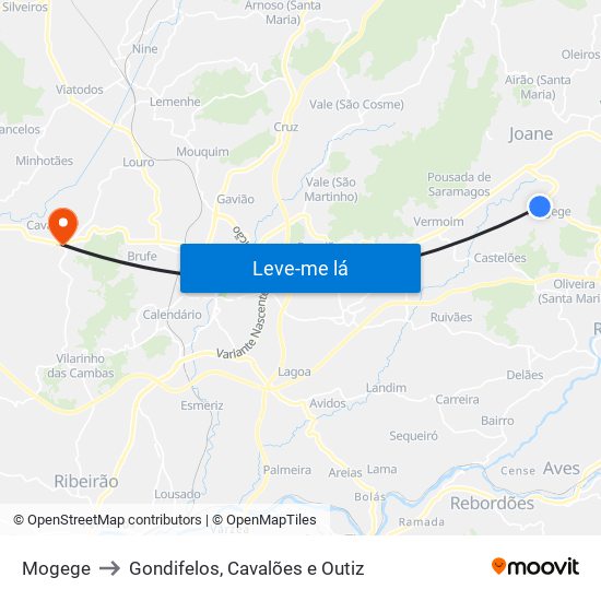 Mogege to Gondifelos, Cavalões e Outiz map