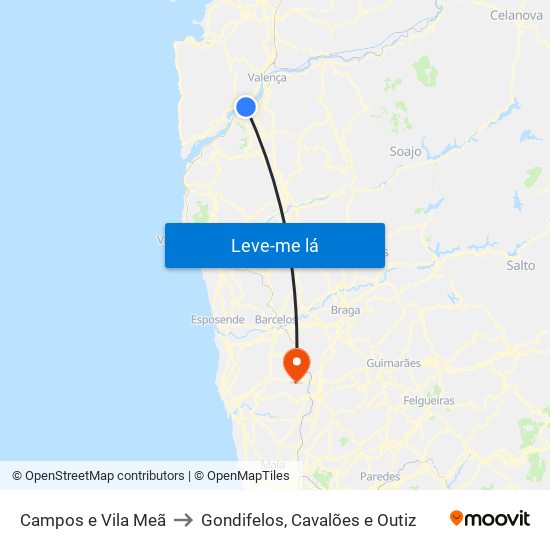 Campos e Vila Meã to Gondifelos, Cavalões e Outiz map