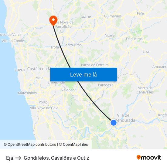 Eja to Gondifelos, Cavalões e Outiz map