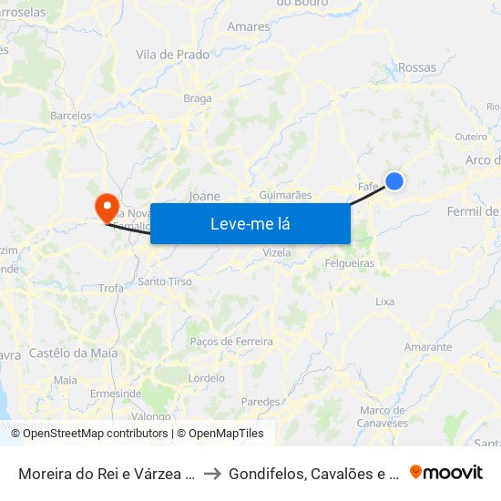 Moreira do Rei e Várzea Cova to Gondifelos, Cavalões e Outiz map