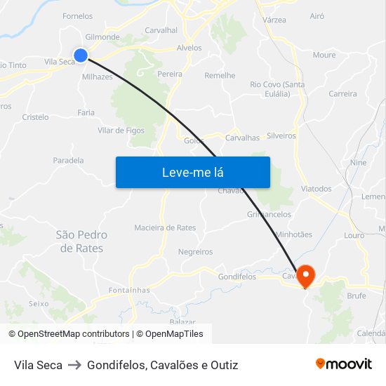 Vila Seca to Gondifelos, Cavalões e Outiz map