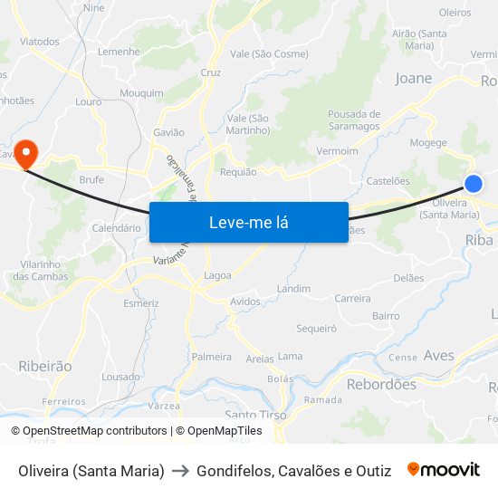 Oliveira (Santa Maria) to Gondifelos, Cavalões e Outiz map