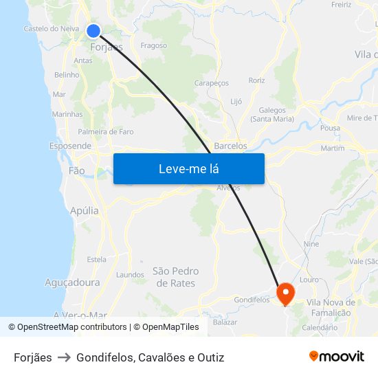 Forjães to Gondifelos, Cavalões e Outiz map
