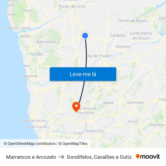 Marrancos e Arcozelo to Gondifelos, Cavalões e Outiz map