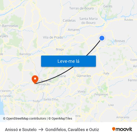 Anissó e Soutelo to Gondifelos, Cavalões e Outiz map