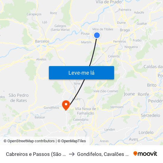 Cabreiros e Passos (São Julião) to Gondifelos, Cavalões e Outiz map