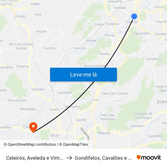 Celeirós, Aveleda e Vimieiro to Gondifelos, Cavalões e Outiz map