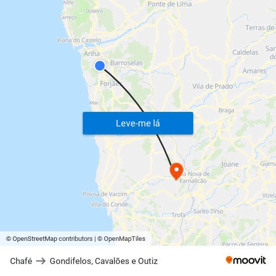 Chafé to Gondifelos, Cavalões e Outiz map