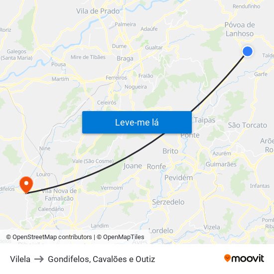 Vilela to Gondifelos, Cavalões e Outiz map