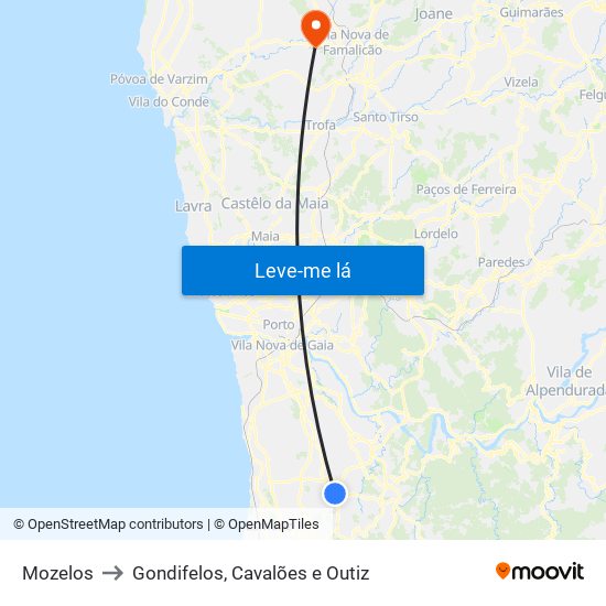 Mozelos to Gondifelos, Cavalões e Outiz map