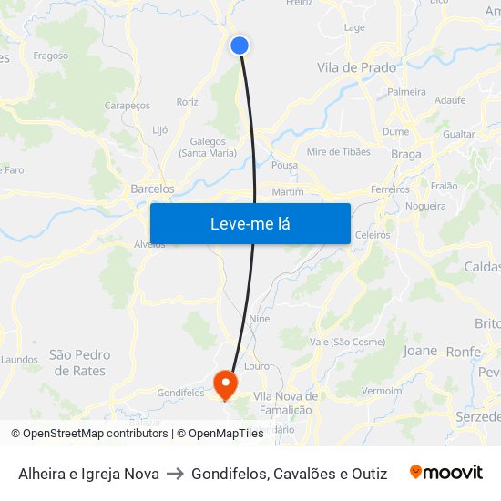 Alheira e Igreja Nova to Gondifelos, Cavalões e Outiz map