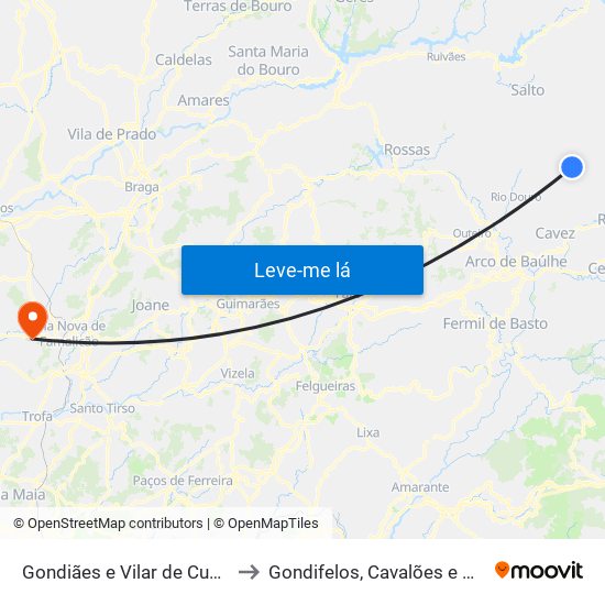 Gondiães e Vilar de Cunhas to Gondifelos, Cavalões e Outiz map
