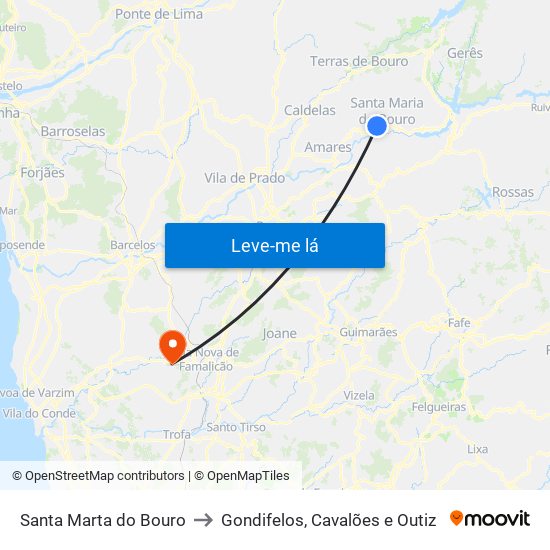 Santa Marta do Bouro to Gondifelos, Cavalões e Outiz map