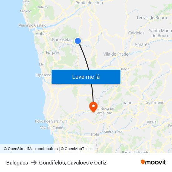 Balugães to Gondifelos, Cavalões e Outiz map